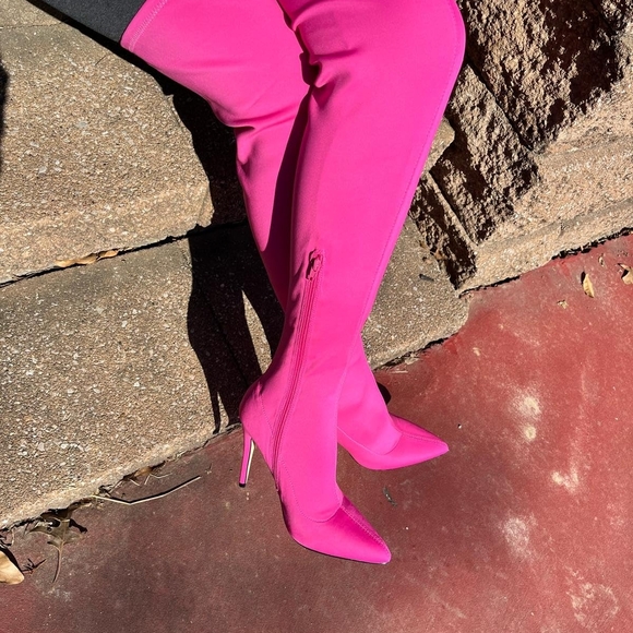 NWT ANN MICHELLE Vibrant " Hibiscus Pink Over the Knee Boots Size 9 Fits L 8 - Picture 9 of 10
